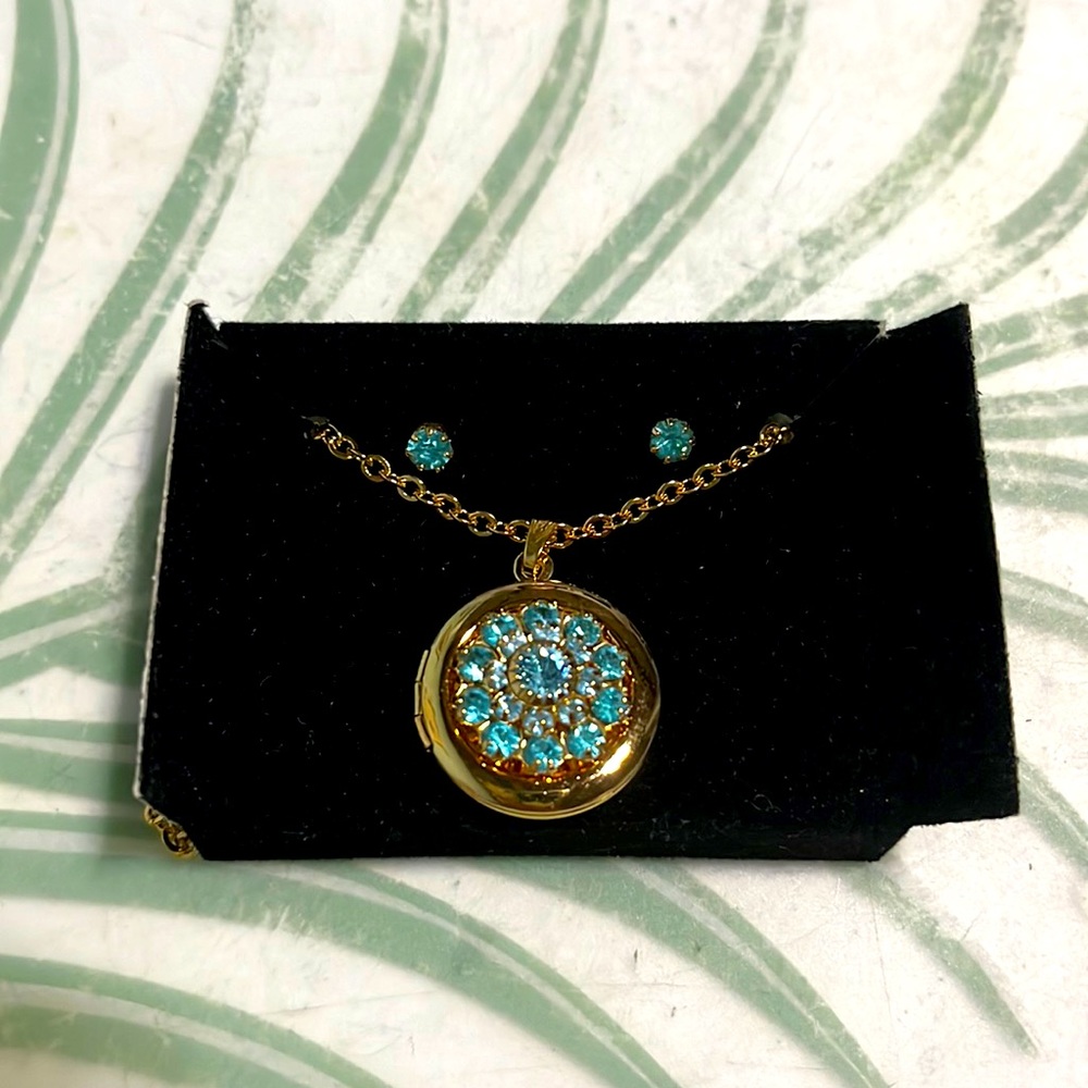 Aquamarine locket & earring set